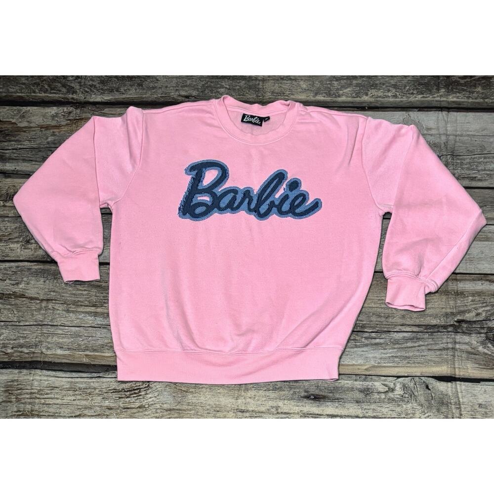Barbie Mattel Pink Embroidered Crewneck Sweatshirt Pullover Womens Size Medium